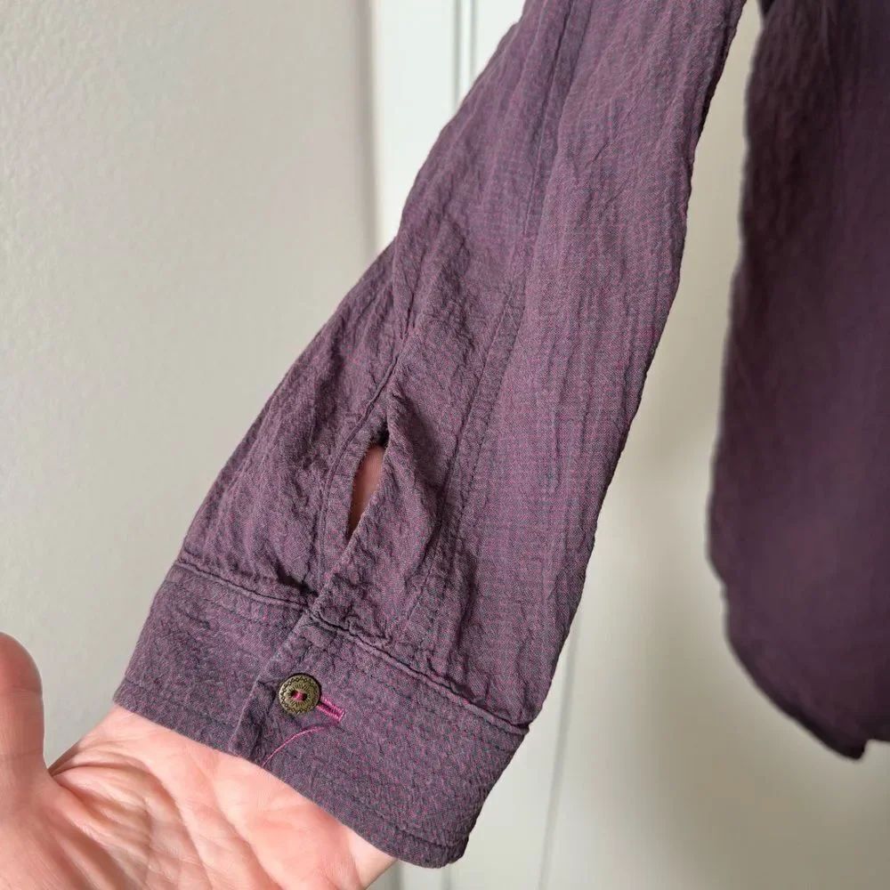 Free People Love Her Madly Shirt Sz M Purple Oversized Button Up Puckered Boho - Picture 4 of 11